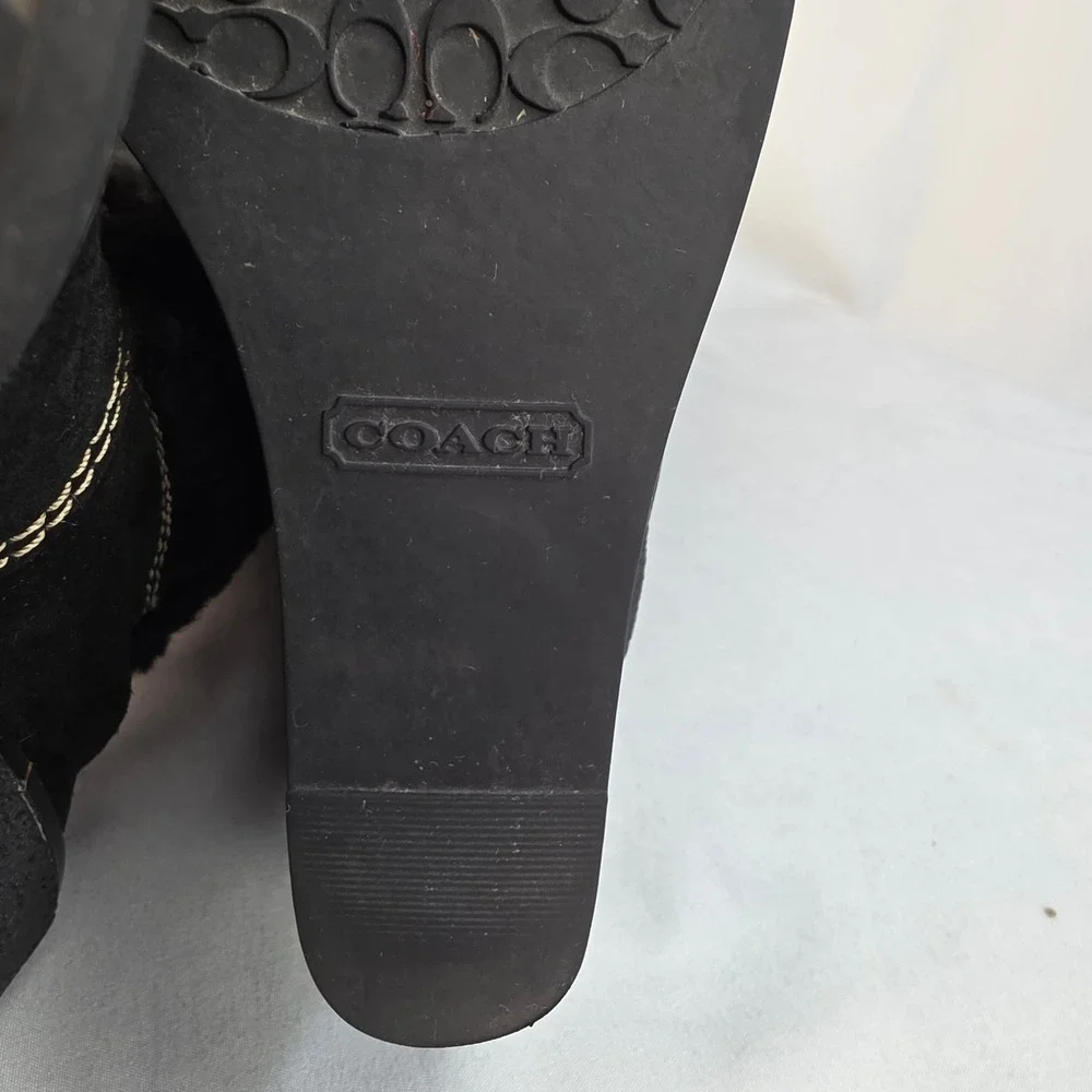 Coach Jonie Black Suede Signature Monogram Wedge Boots Womens 6.5M